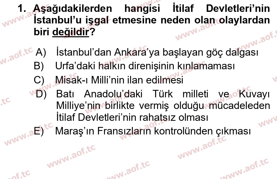 2025 Atatürk İlkeleri ve İnkılap Tarihi 1 Final 1. Çıkmış Sınav Sorusu