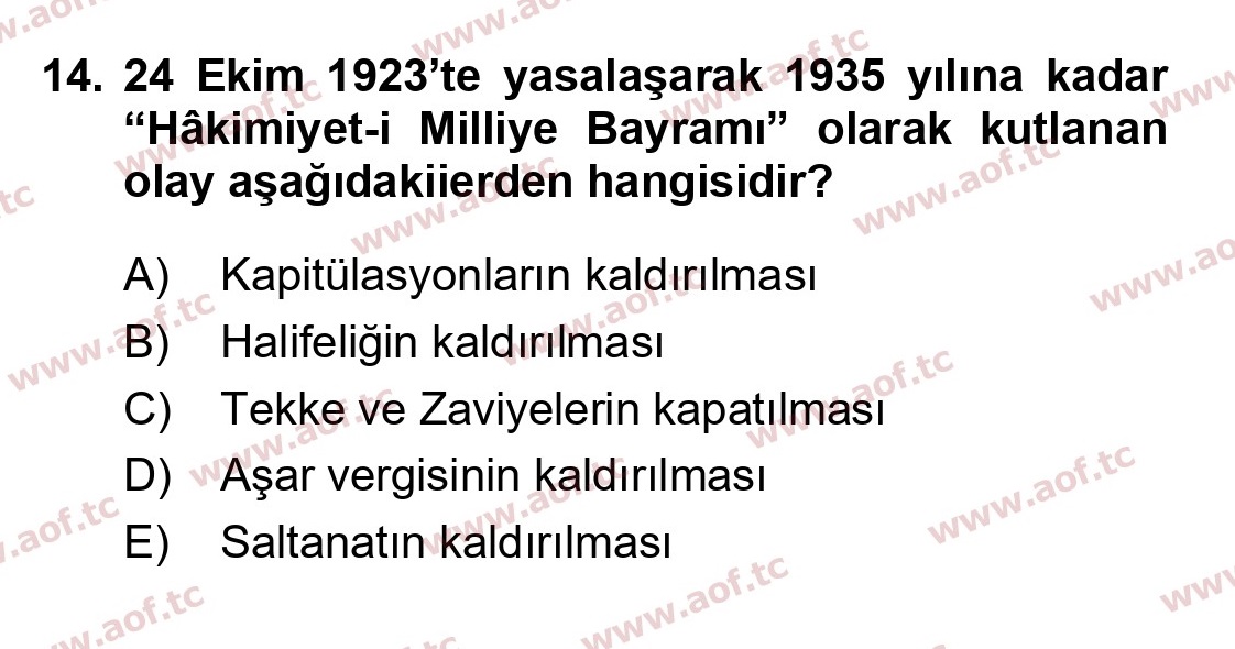 2025 Atatürk İlkeleri ve İnkılap Tarihi 1 Final 14. Çıkmış Sınav Sorusu
