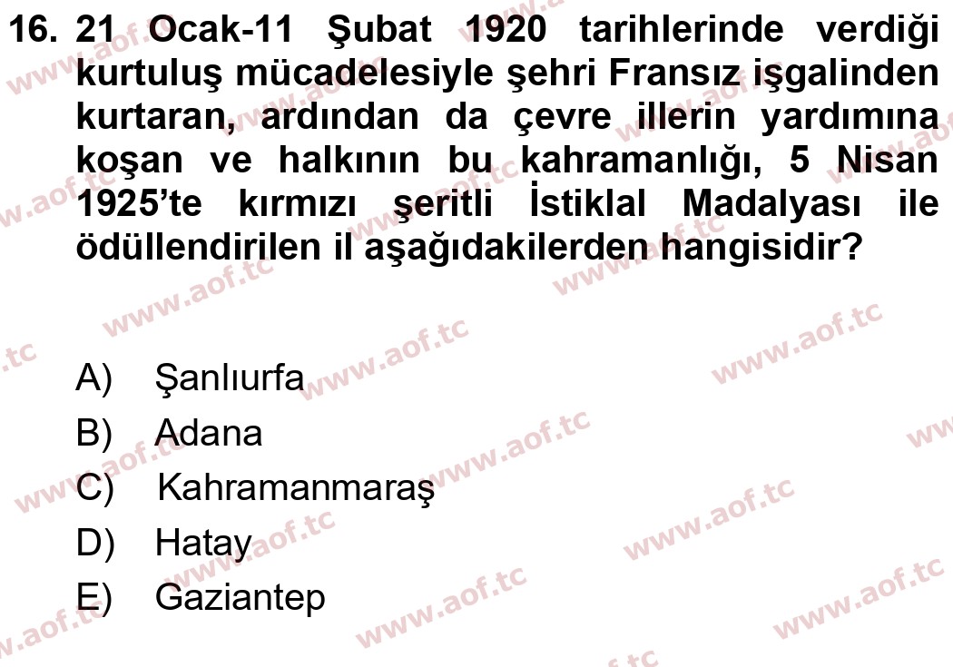 2025 Atatürk İlkeleri ve İnkılap Tarihi 1 Final 16. Çıkmış Sınav Sorusu