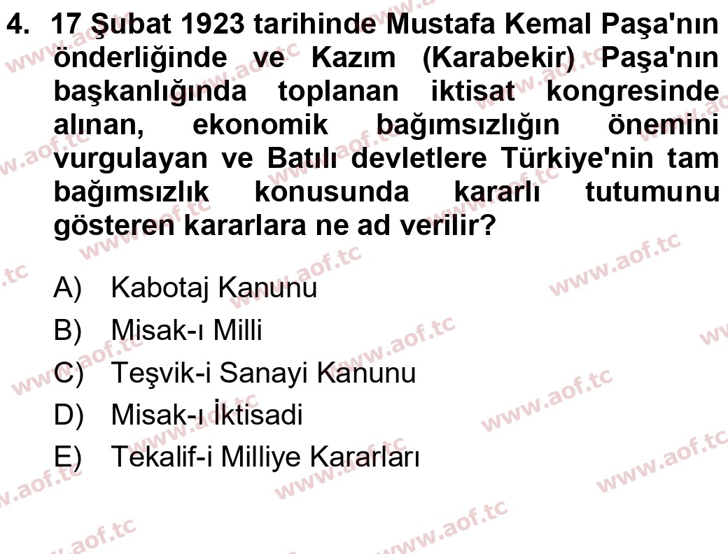 2025 Atatürk İlkeleri ve İnkılap Tarihi 1 Final 4. Çıkmış Sınav Sorusu