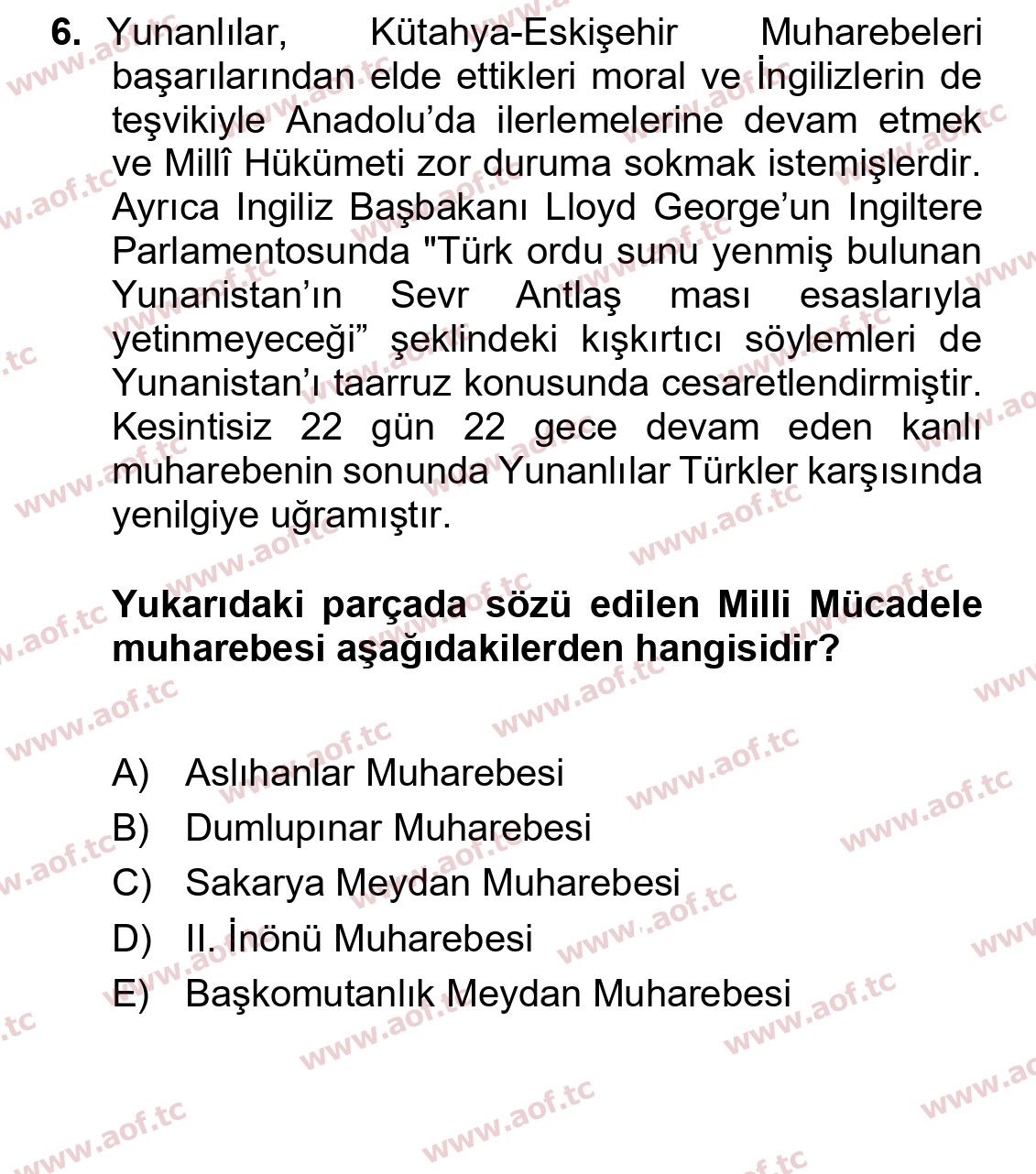 2025 Atatürk İlkeleri ve İnkılap Tarihi 1 Final 6. Çıkmış Sınav Sorusu
