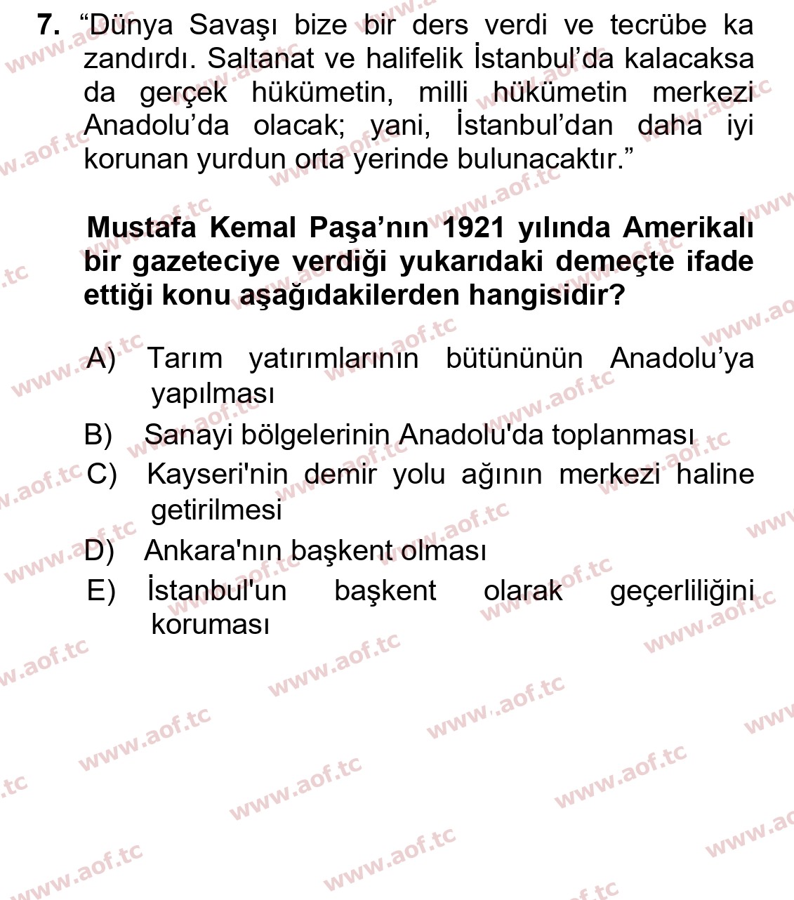 2025 Atatürk İlkeleri ve İnkılap Tarihi 1 Final 7. Çıkmış Sınav Sorusu
