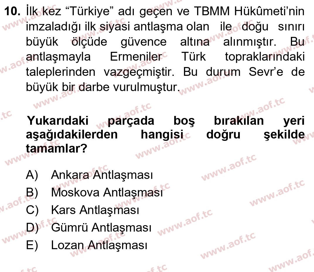 2025 Atatürk İlkeleri ve İnkılap Tarihi 1 Yaz Okulu 10. Çıkmış Sınav Sorusu