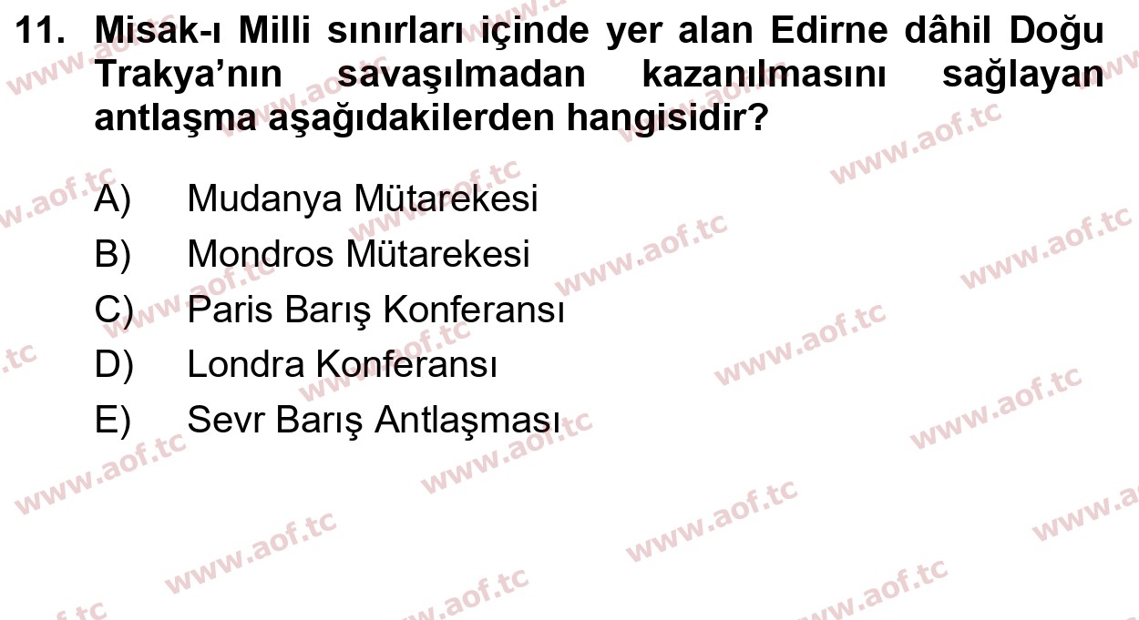 2025 Atatürk İlkeleri ve İnkılap Tarihi 1 Yaz Okulu 11. Çıkmış Sınav Sorusu