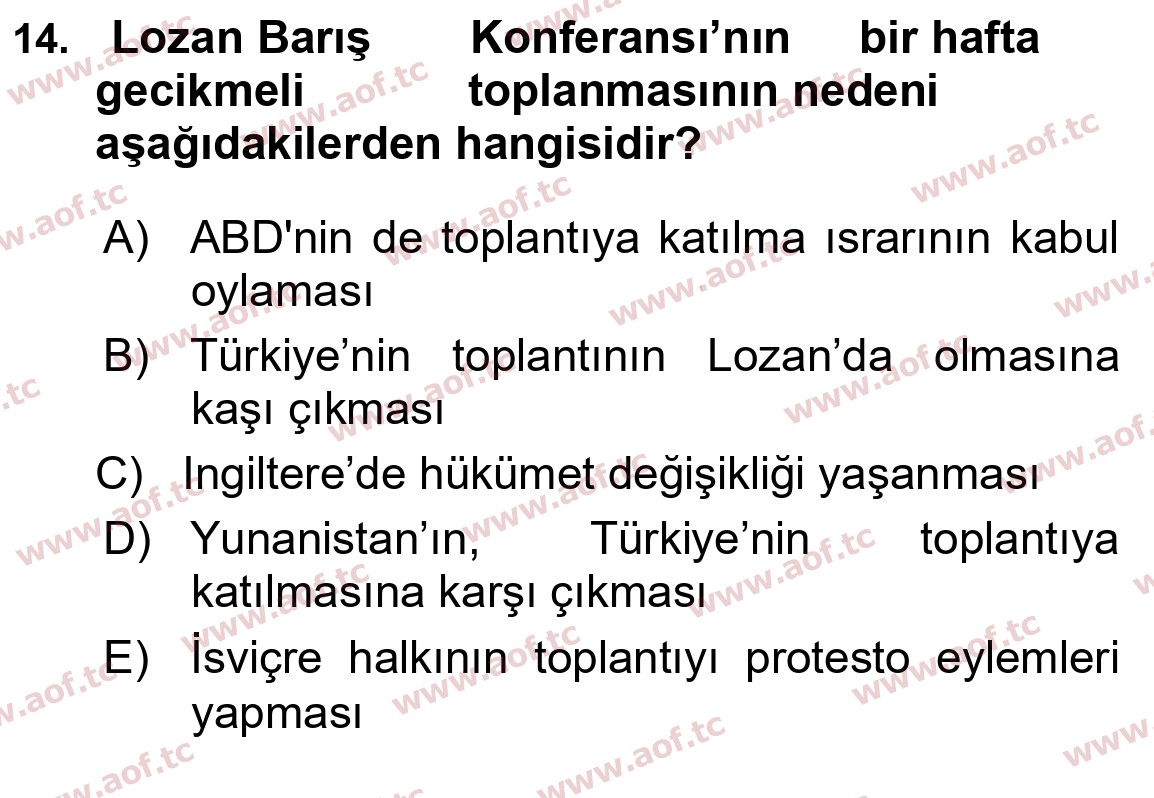 2025 Atatürk İlkeleri ve İnkılap Tarihi 1 Yaz Okulu 14. Çıkmış Sınav Sorusu