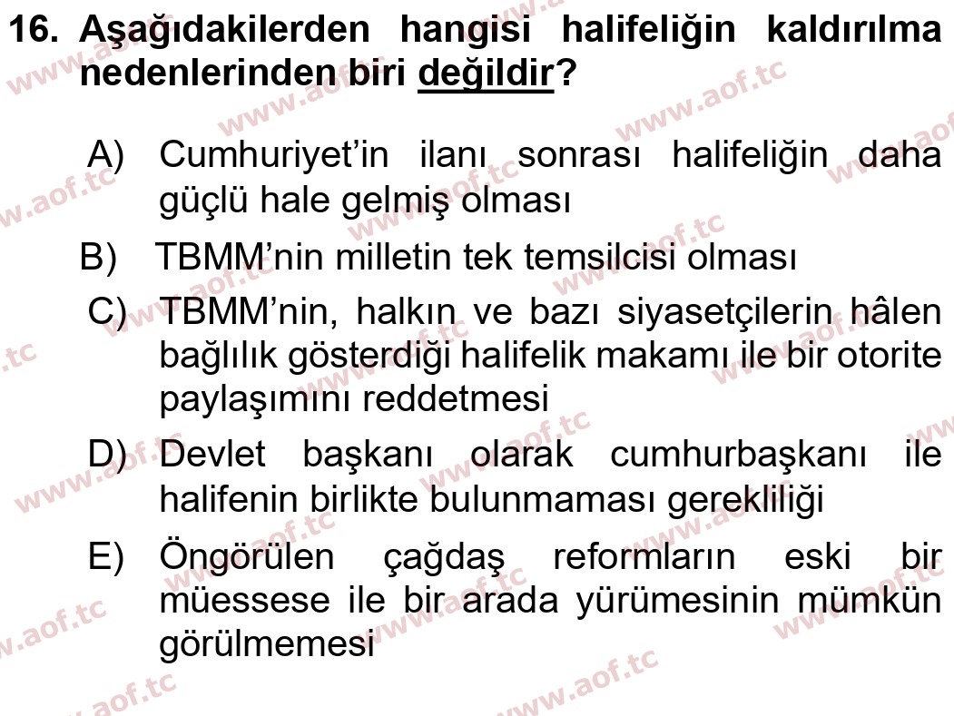 2025 Atatürk İlkeleri ve İnkılap Tarihi 1 Yaz Okulu 16. Çıkmış Sınav Sorusu