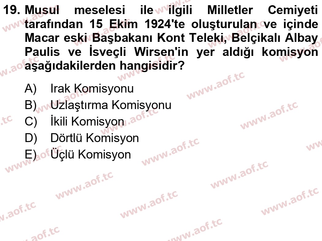2025 Atatürk İlkeleri ve İnkılap Tarihi 1 Yaz Okulu 19. Çıkmış Sınav Sorusu