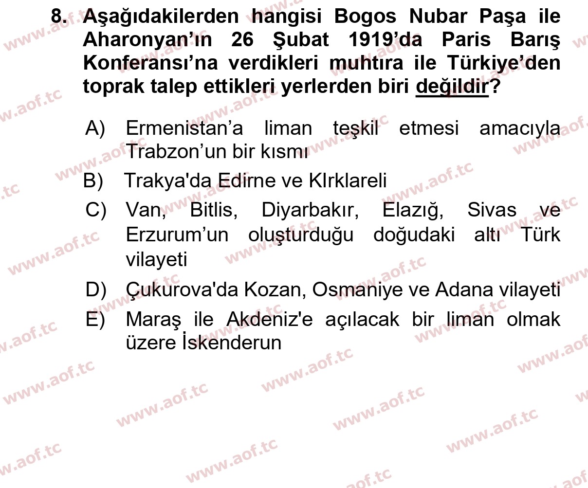 2025 Atatürk İlkeleri ve İnkılap Tarihi 1 Yaz Okulu 8. Çıkmış Sınav Sorusu
