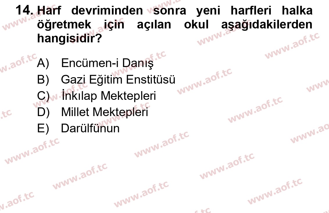 2020 Atatürk İlkeleri ve İnkılap Tarihi 2 Arasınav 14. Çıkmış Sınav Sorusu