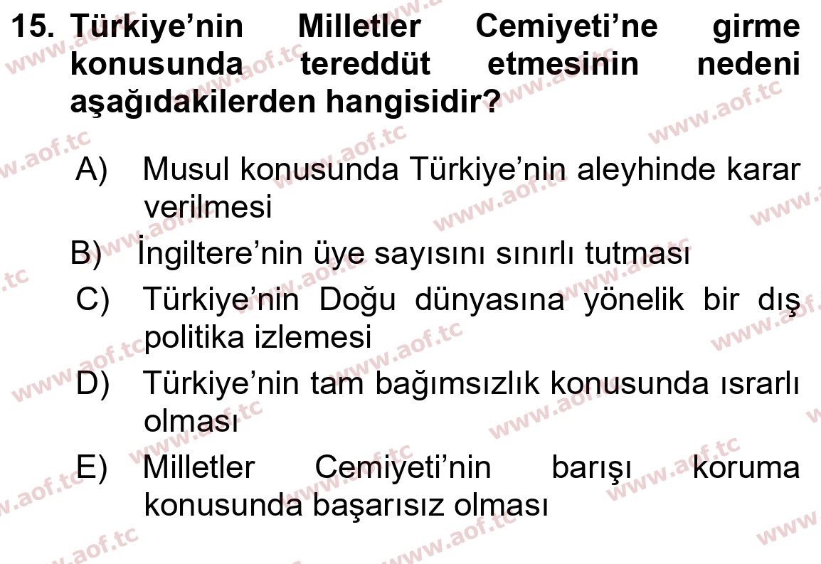 2020 Atatürk İlkeleri ve İnkılap Tarihi 2 Arasınav 15. Çıkmış Sınav Sorusu
