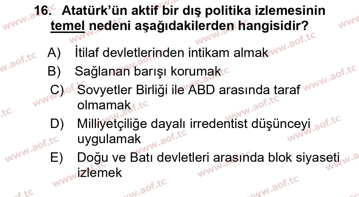2020 Atatürk İlkeleri ve İnkılap Tarihi 2 Arasınav 16. Çıkmış Sınav Sorusu