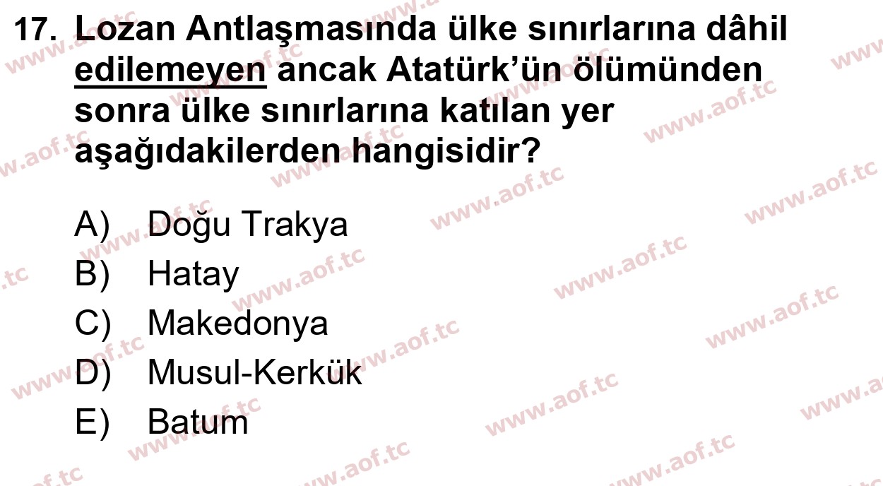 2020 Atatürk İlkeleri ve İnkılap Tarihi 2 Arasınav 17. Çıkmış Sınav Sorusu