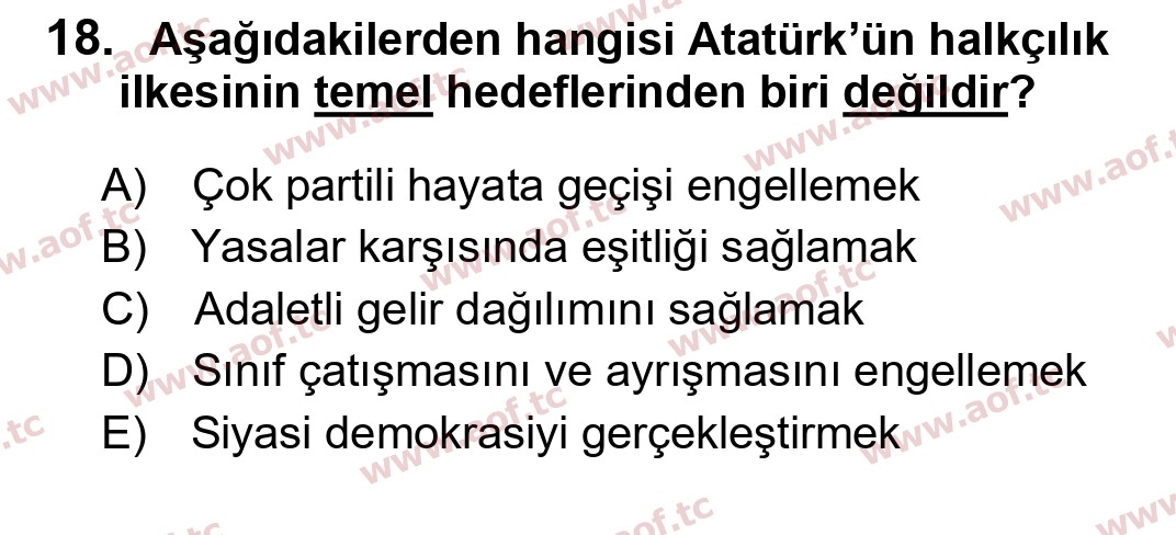 2020 Atatürk İlkeleri ve İnkılap Tarihi 2 Arasınav 18. Çıkmış Sınav Sorusu