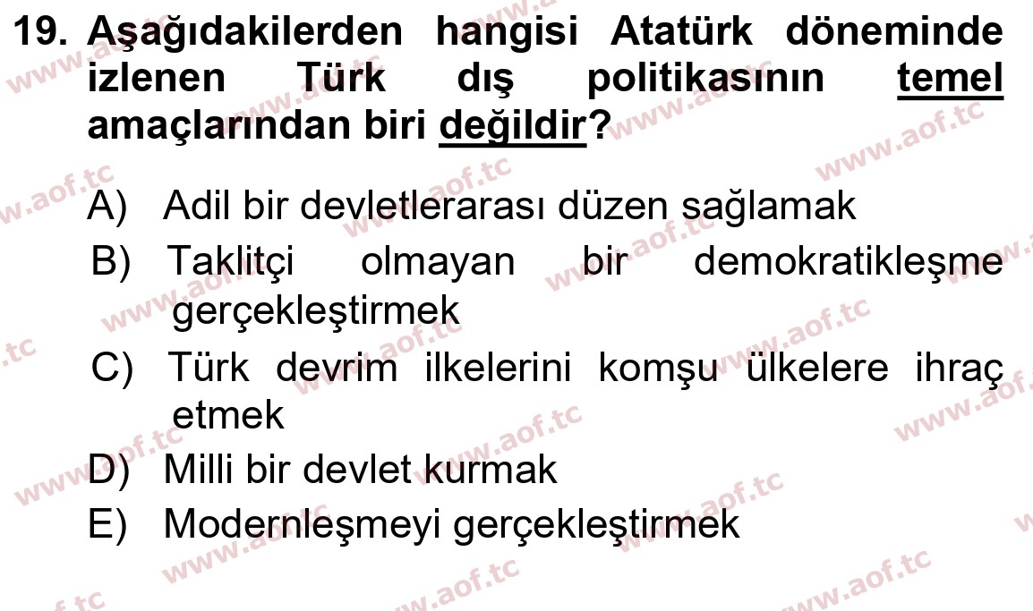 2020 Atatürk İlkeleri ve İnkılap Tarihi 2 Arasınav 19. Çıkmış Sınav Sorusu
