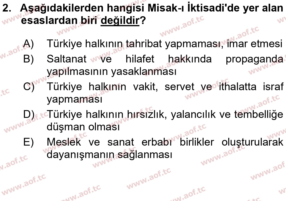 2020 Atatürk İlkeleri ve İnkılap Tarihi 2 Arasınav 2. Çıkmış Sınav Sorusu