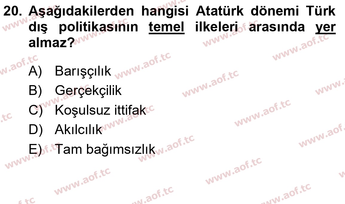 2020 Atatürk İlkeleri ve İnkılap Tarihi 2 Arasınav 20. Çıkmış Sınav Sorusu