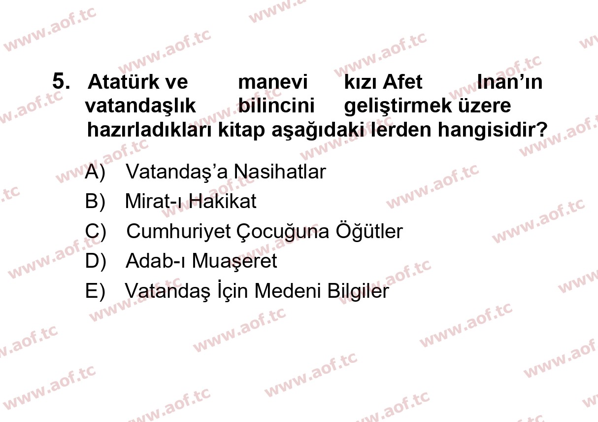 2020 Atatürk İlkeleri ve İnkılap Tarihi 2 Arasınav 5. Çıkmış Sınav Sorusu