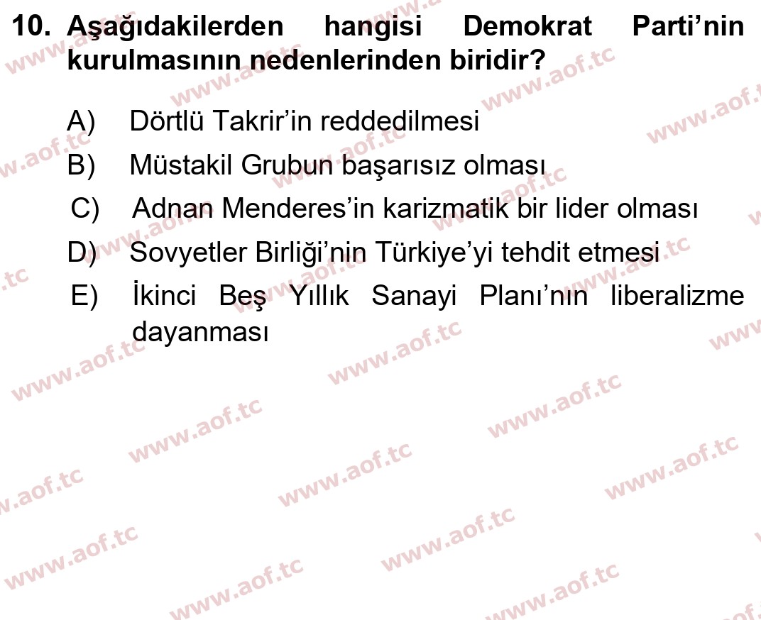 2023 Atatürk İlkeleri ve İnkılap Tarihi 2 Arasınav 10. Çıkmış Sınav Sorusu