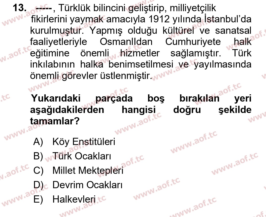 2023 Atatürk İlkeleri ve İnkılap Tarihi 2 Arasınav 13. Çıkmış Sınav Sorusu