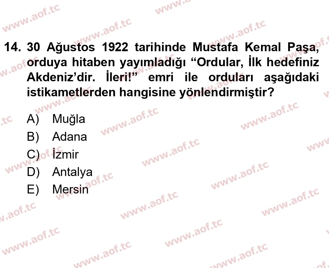 2023 Atatürk İlkeleri ve İnkılap Tarihi 2 Arasınav 14. Çıkmış Sınav Sorusu