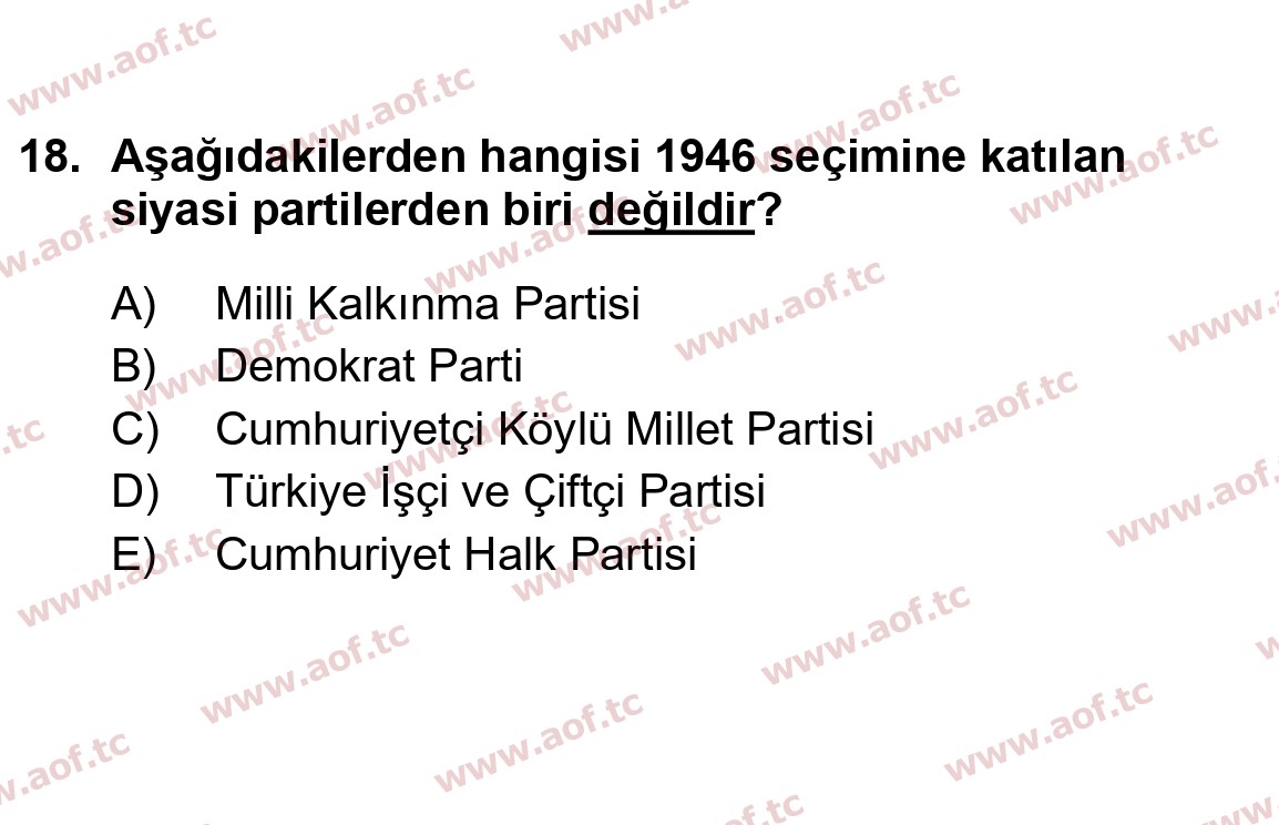 2023 Atatürk İlkeleri ve İnkılap Tarihi 2 Arasınav 18. Çıkmış Sınav Sorusu