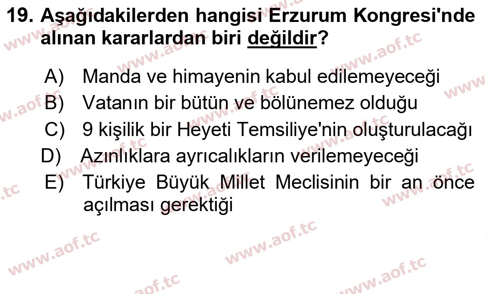 2023 Atatürk İlkeleri ve İnkılap Tarihi 2 Arasınav 19. Çıkmış Sınav Sorusu