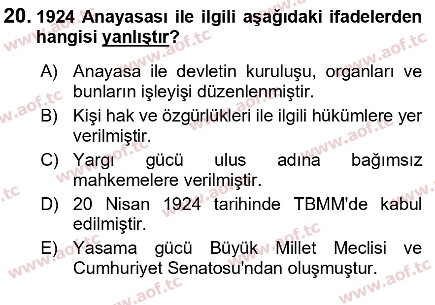 2023 Atatürk İlkeleri ve İnkılap Tarihi 2 Arasınav 20. Çıkmış Sınav Sorusu