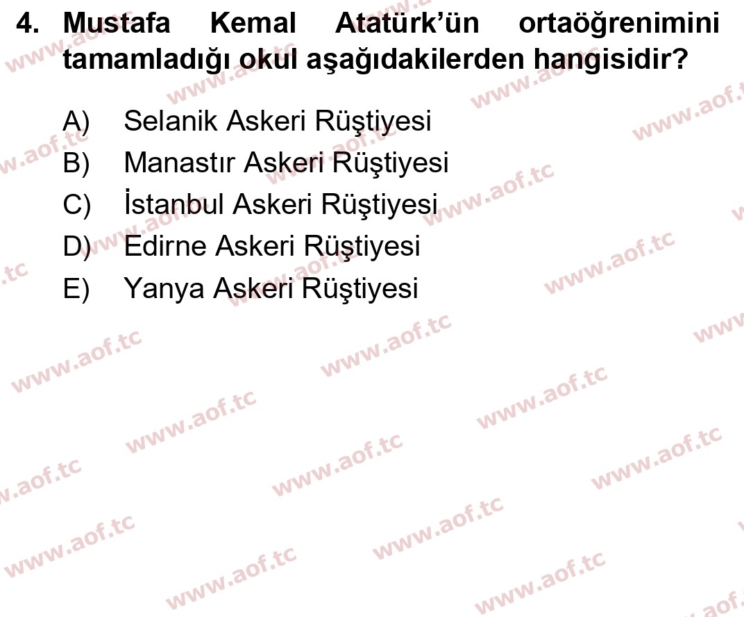 2023 Atatürk İlkeleri ve İnkılap Tarihi 2 Arasınav 4. Çıkmış Sınav Sorusu