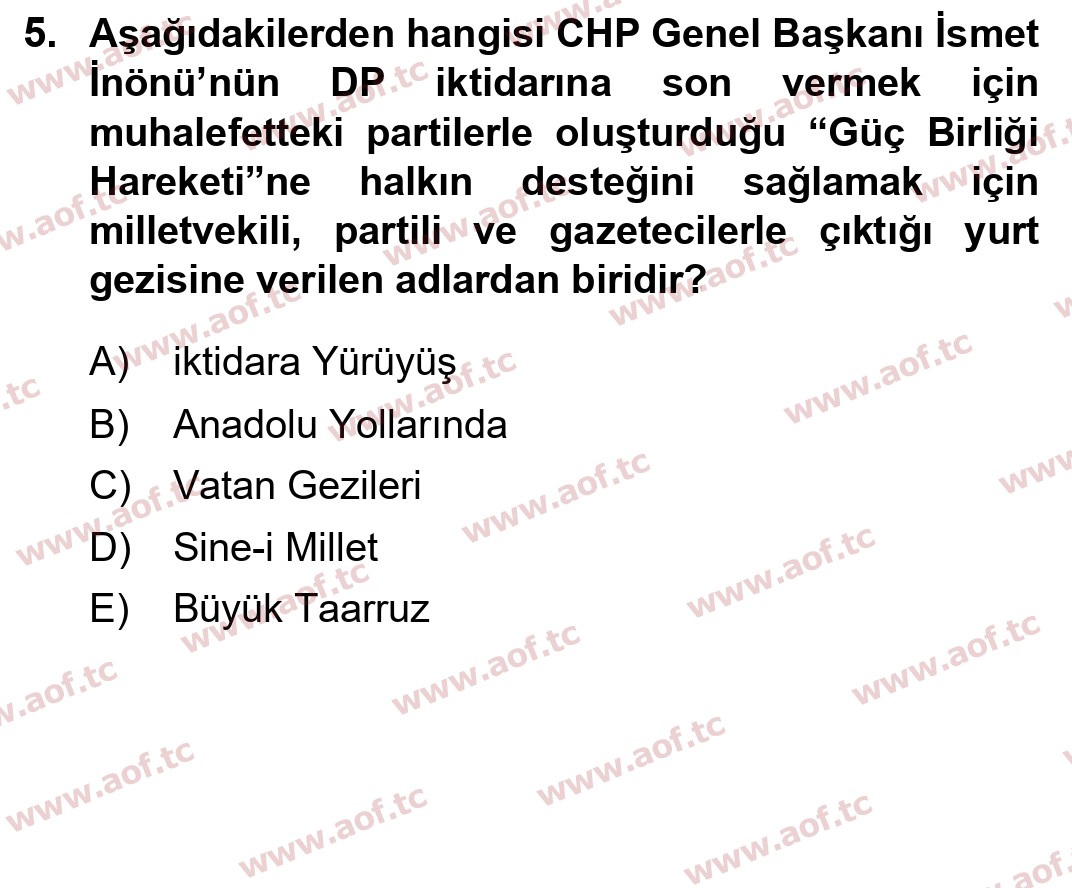 2023 Atatürk İlkeleri ve İnkılap Tarihi 2 Arasınav 5. Çıkmış Sınav Sorusu