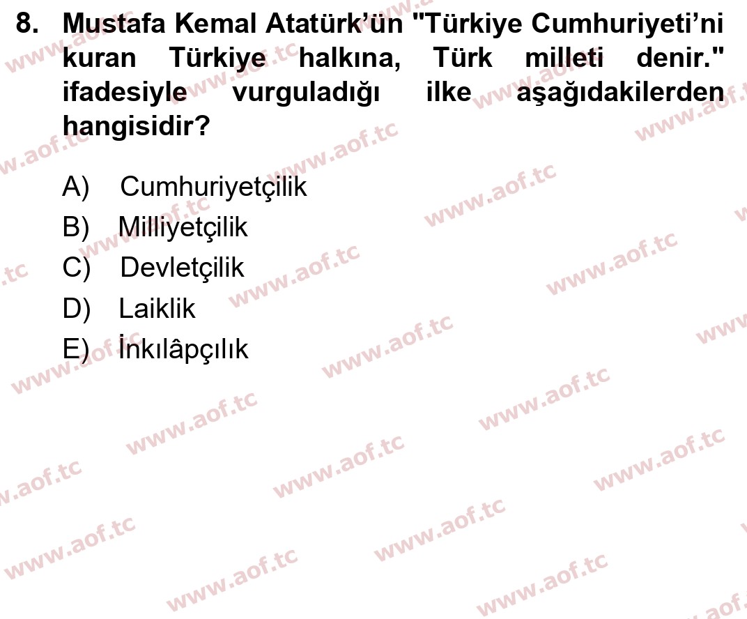 2023 Atatürk İlkeleri ve İnkılap Tarihi 2 Arasınav 8. Çıkmış Sınav Sorusu