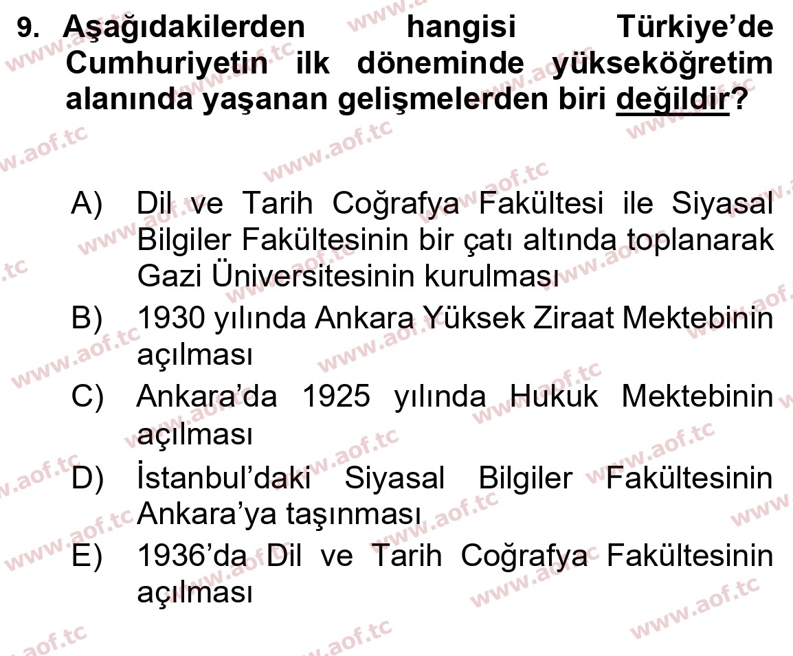 2023 Atatürk İlkeleri ve İnkılap Tarihi 2 Arasınav 9. Çıkmış Sınav Sorusu