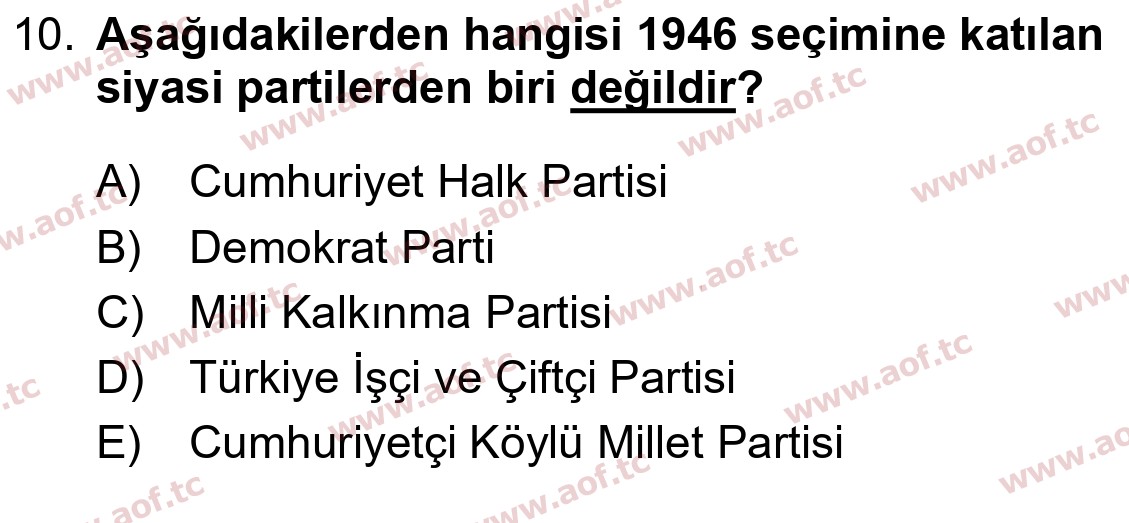 2024 Atatürk İlkeleri ve İnkılap Tarihi 2 Arasınav 10. Çıkmış Sınav Sorusu
