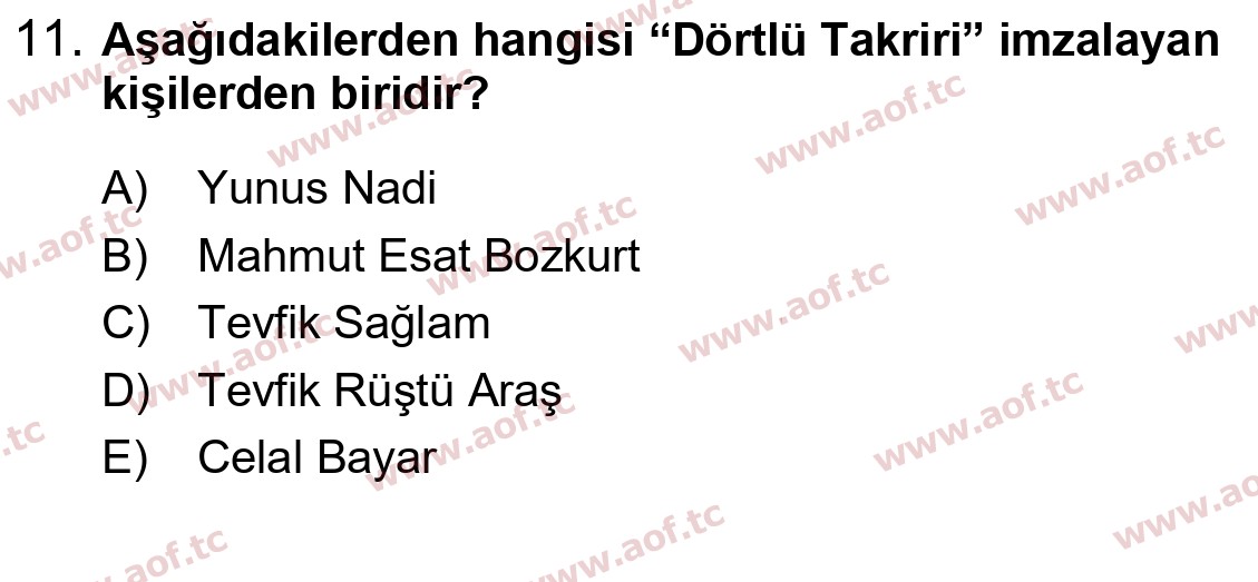 2024 Atatürk İlkeleri ve İnkılap Tarihi 2 Arasınav 11. Çıkmış Sınav Sorusu