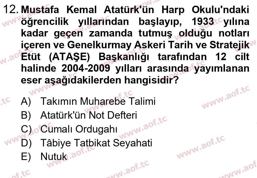 2024 Atatürk İlkeleri ve İnkılap Tarihi 2 Arasınav 12. Çıkmış Sınav Sorusu
