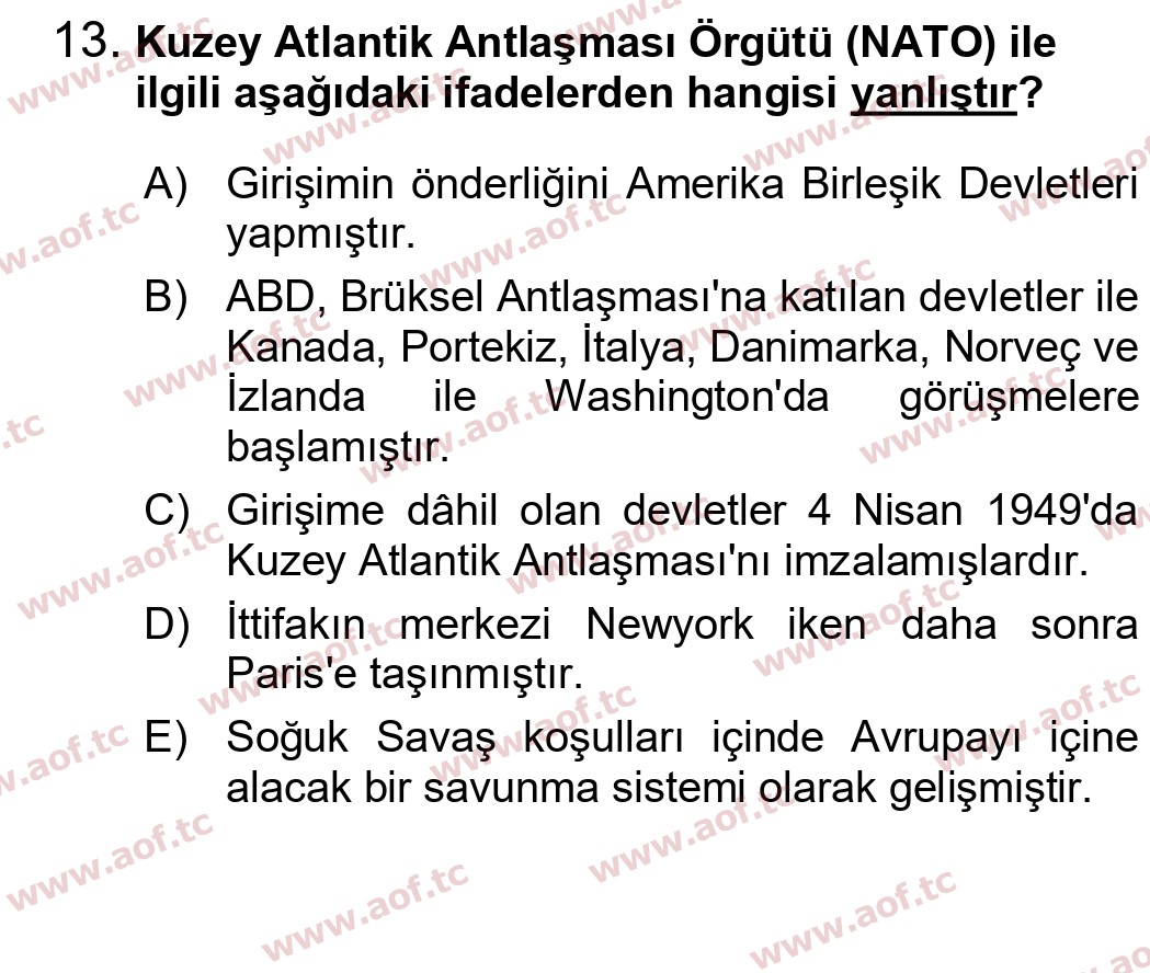 2024 Atatürk İlkeleri ve İnkılap Tarihi 2 Arasınav 13. Çıkmış Sınav Sorusu