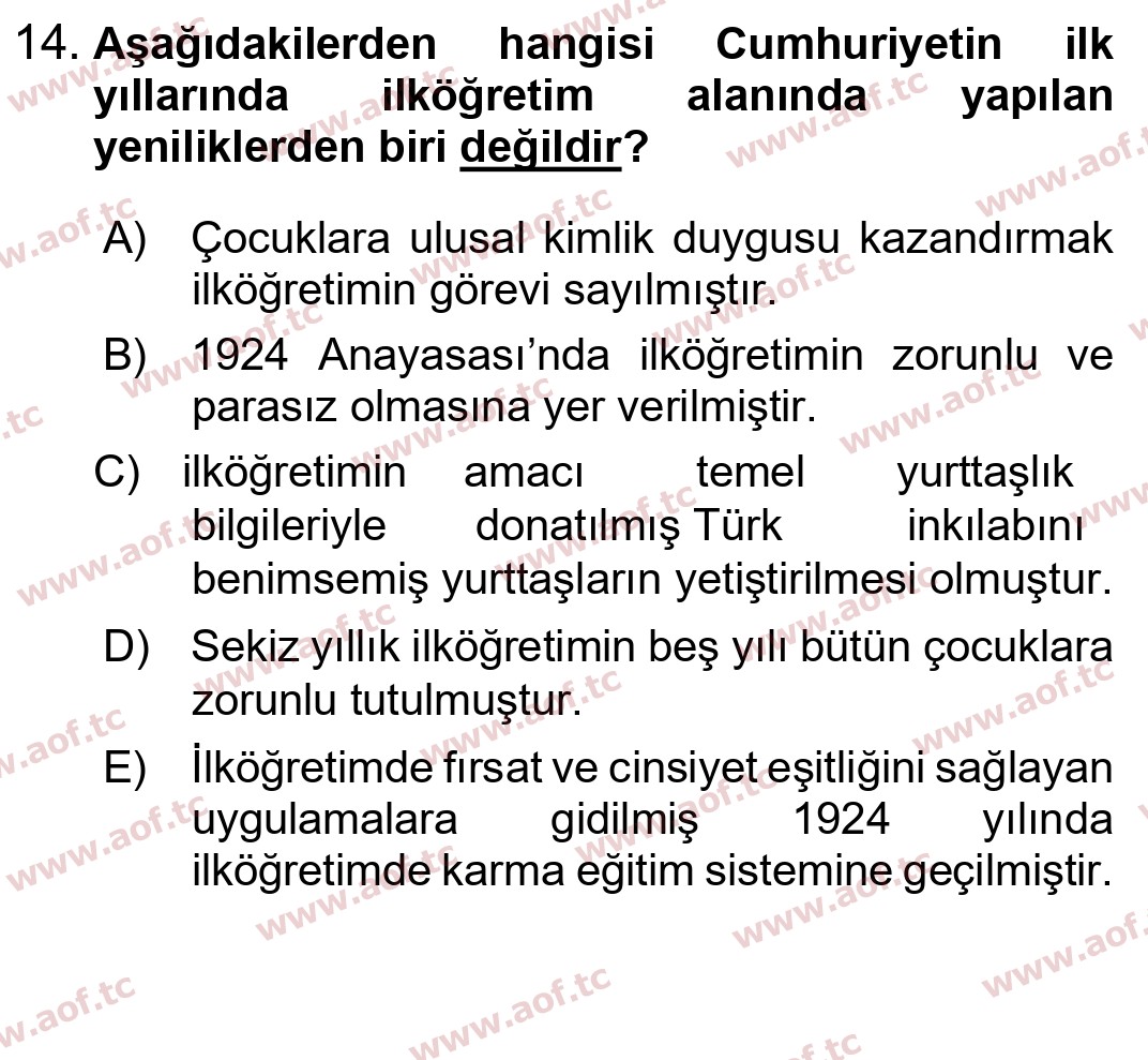 2024 Atatürk İlkeleri ve İnkılap Tarihi 2 Arasınav 14. Çıkmış Sınav Sorusu
