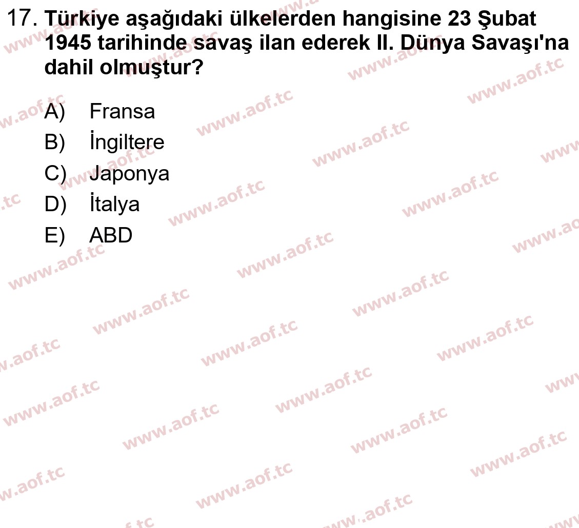 2024 Atatürk İlkeleri ve İnkılap Tarihi 2 Arasınav 17. Çıkmış Sınav Sorusu