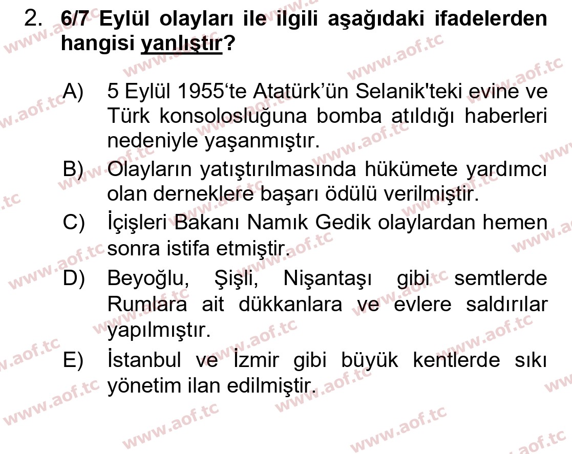 2024 Atatürk İlkeleri ve İnkılap Tarihi 2 Arasınav 2. Çıkmış Sınav Sorusu
