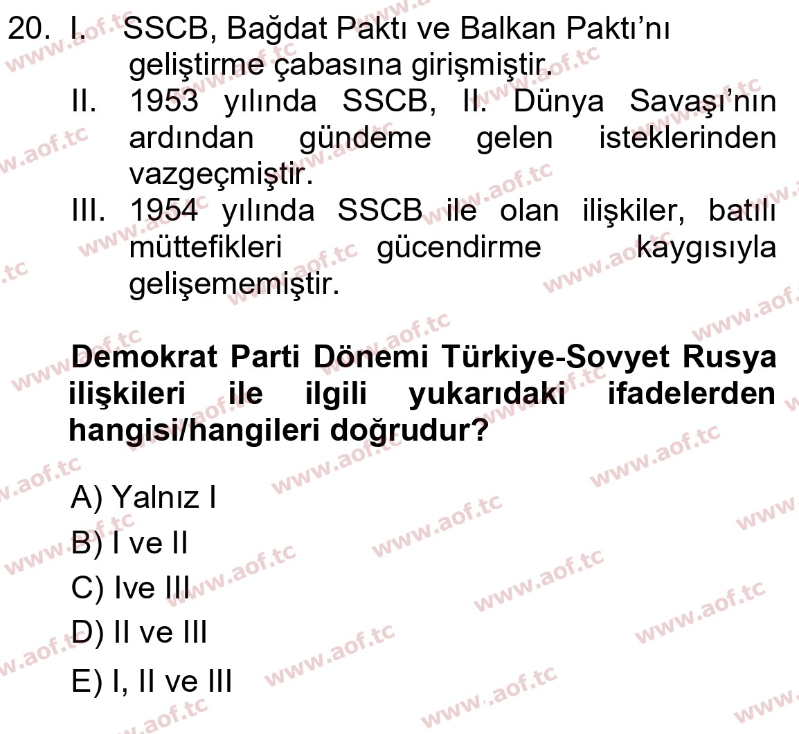 2024 Atatürk İlkeleri ve İnkılap Tarihi 2 Arasınav 20. Çıkmış Sınav Sorusu