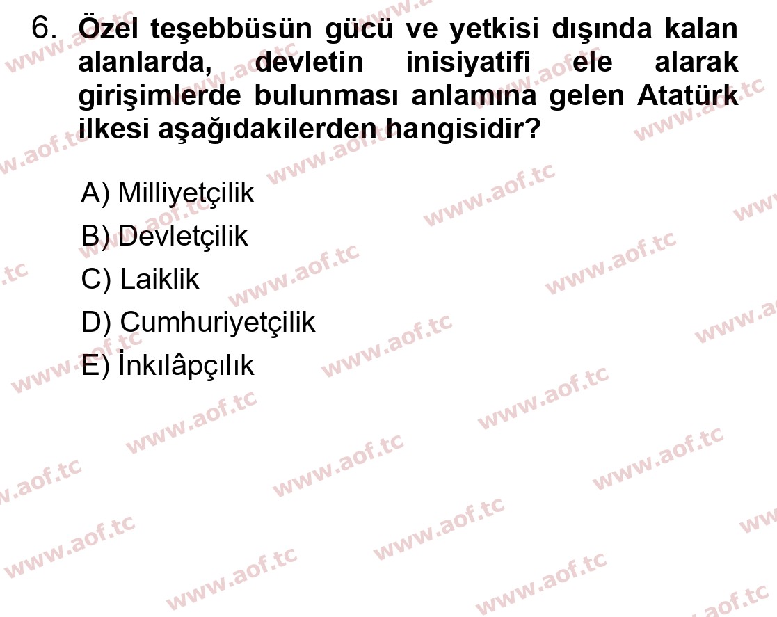 2024 Atatürk İlkeleri ve İnkılap Tarihi 2 Arasınav 6. Çıkmış Sınav Sorusu