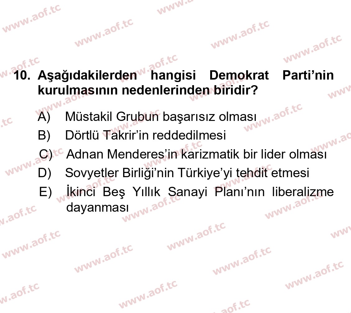 2025 Atatürk İlkeleri ve İnkılap Tarihi 2 Arasınav 10. Çıkmış Sınav Sorusu