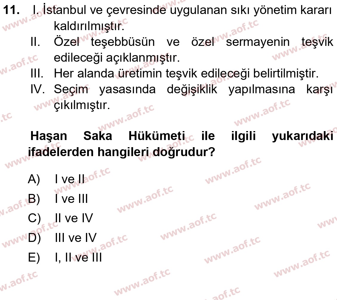 2025 Atatürk İlkeleri ve İnkılap Tarihi 2 Arasınav 11. Çıkmış Sınav Sorusu