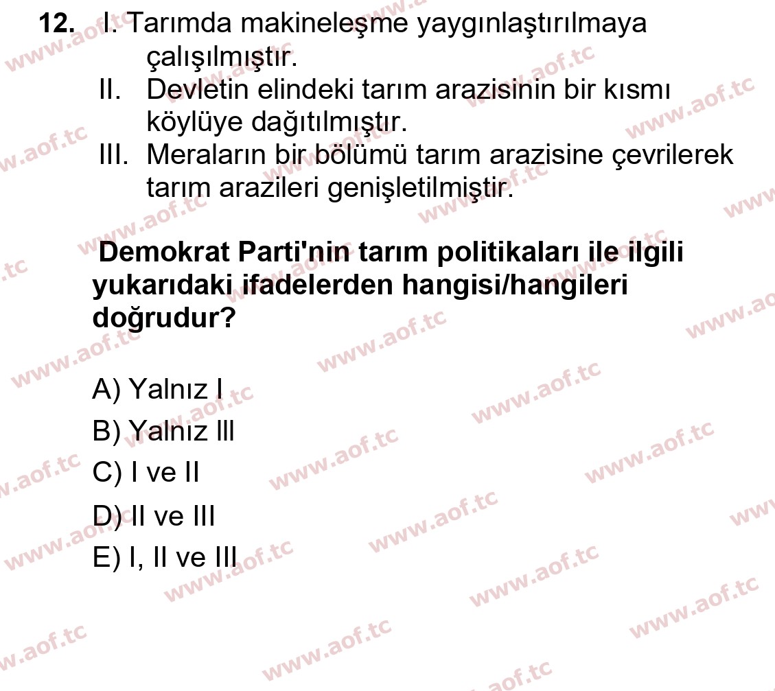 2025 Atatürk İlkeleri ve İnkılap Tarihi 2 Arasınav 12. Çıkmış Sınav Sorusu