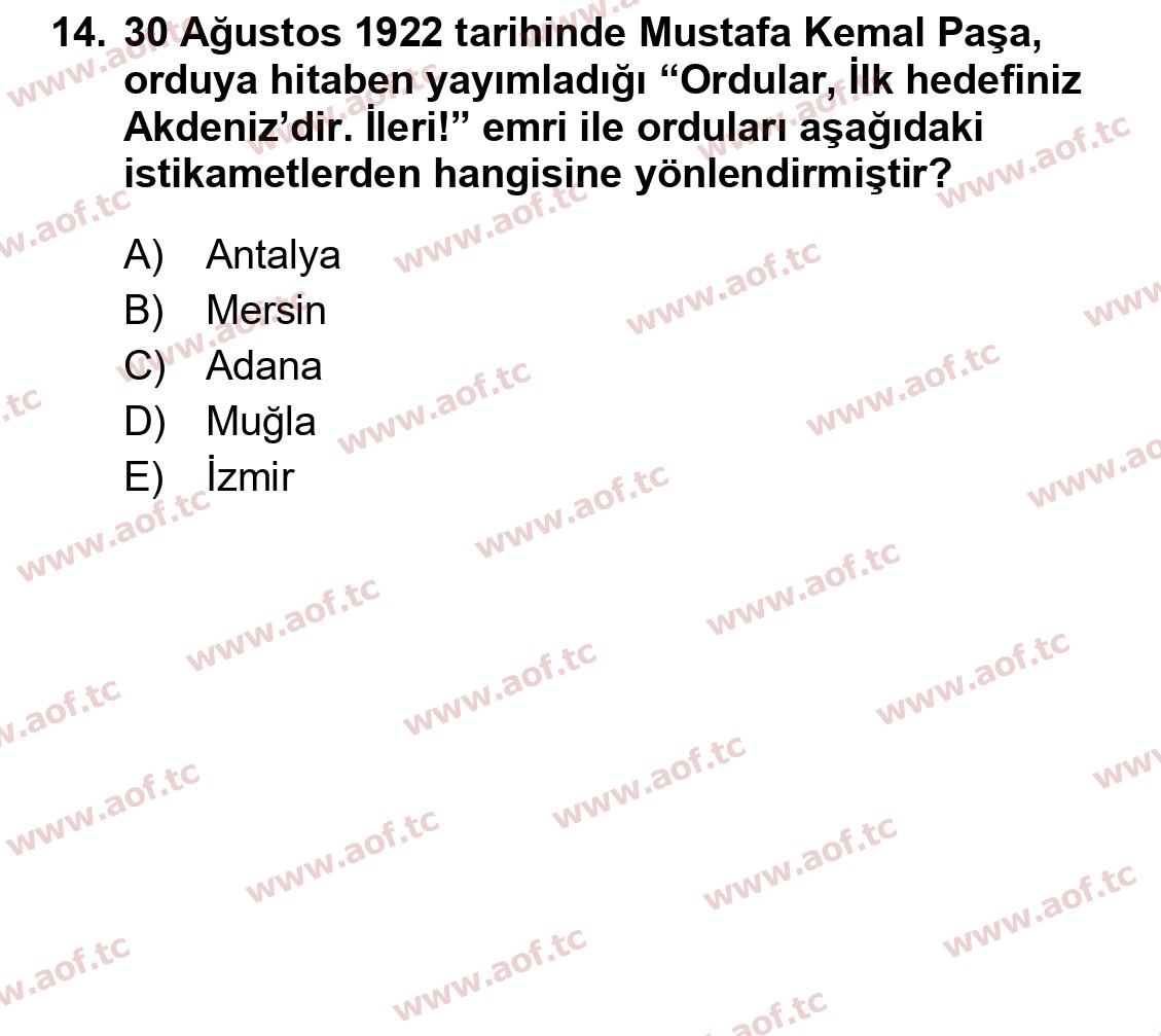 2025 Atatürk İlkeleri ve İnkılap Tarihi 2 Arasınav 14. Çıkmış Sınav Sorusu