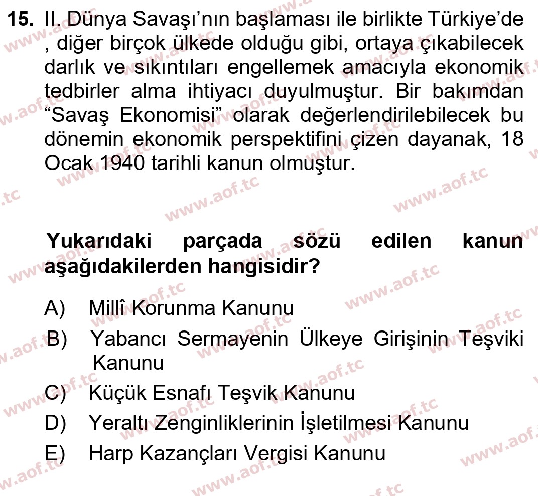 2025 Atatürk İlkeleri ve İnkılap Tarihi 2 Arasınav 15. Çıkmış Sınav Sorusu