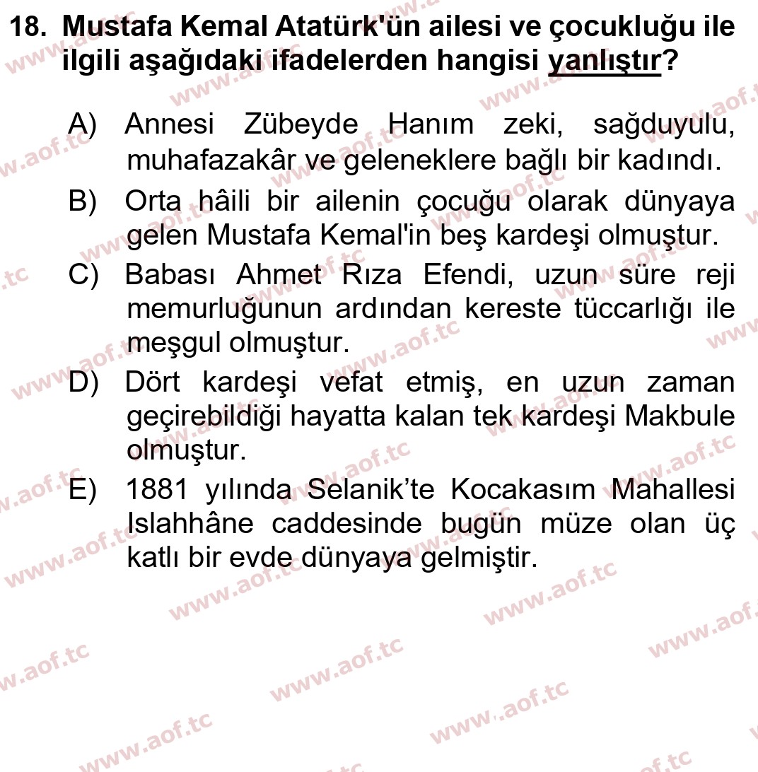 2025 Atatürk İlkeleri ve İnkılap Tarihi 2 Arasınav 18. Çıkmış Sınav Sorusu