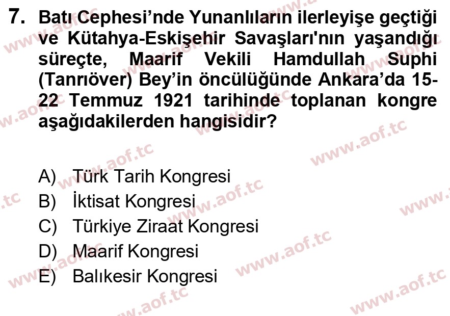 2025 Atatürk İlkeleri ve İnkılap Tarihi 2 Arasınav 7. Çıkmış Sınav Sorusu