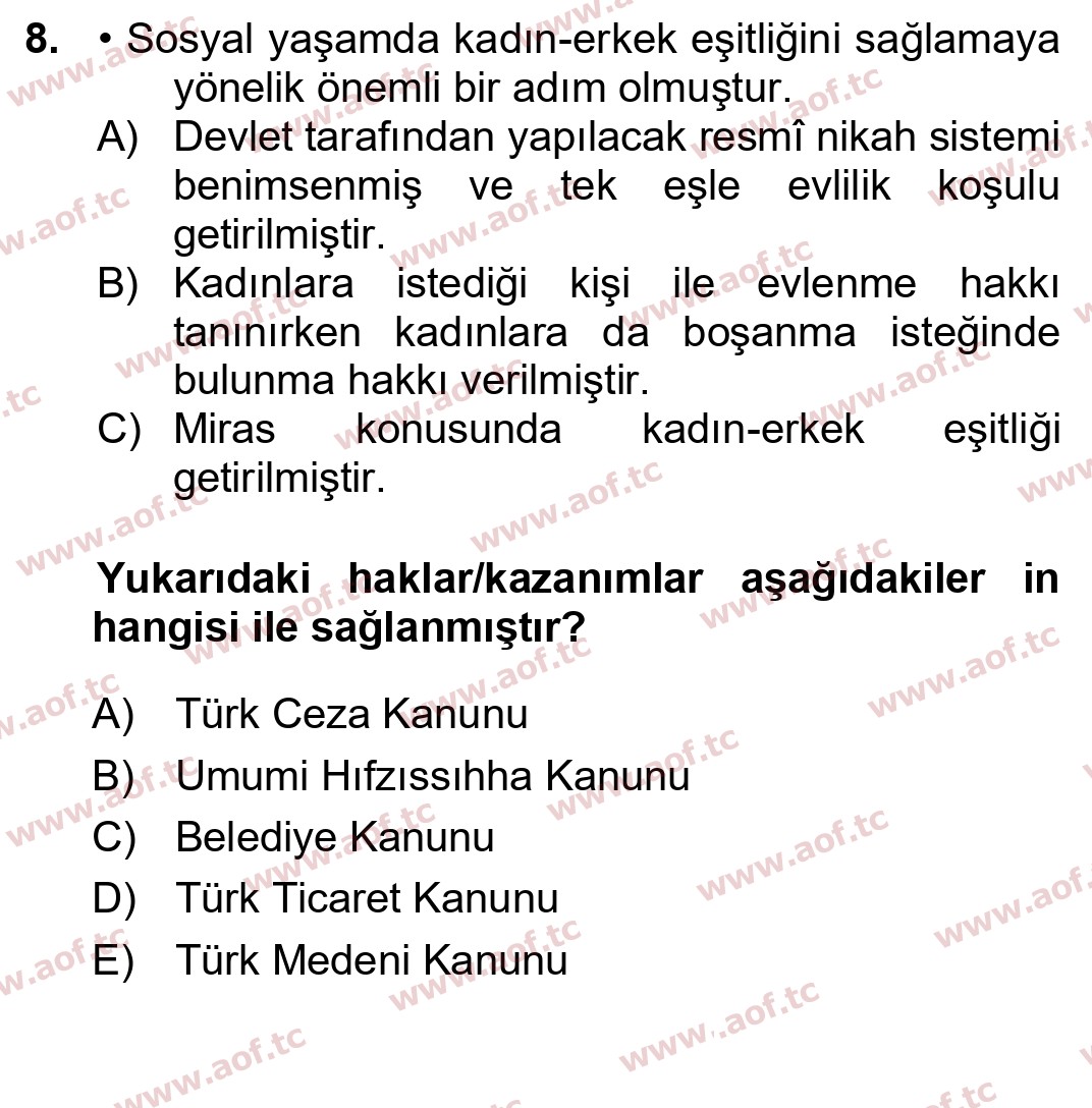 2025 Atatürk İlkeleri ve İnkılap Tarihi 2 Arasınav 8. Çıkmış Sınav Sorusu