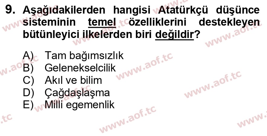 2025 Atatürk İlkeleri ve İnkılap Tarihi 2 Arasınav 9. Çıkmış Sınav Sorusu
