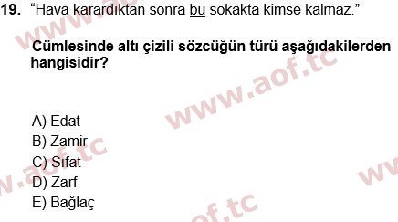 2022 Türk Dili 1 Arasınav 19. Çıkmış Sınav Sorusu